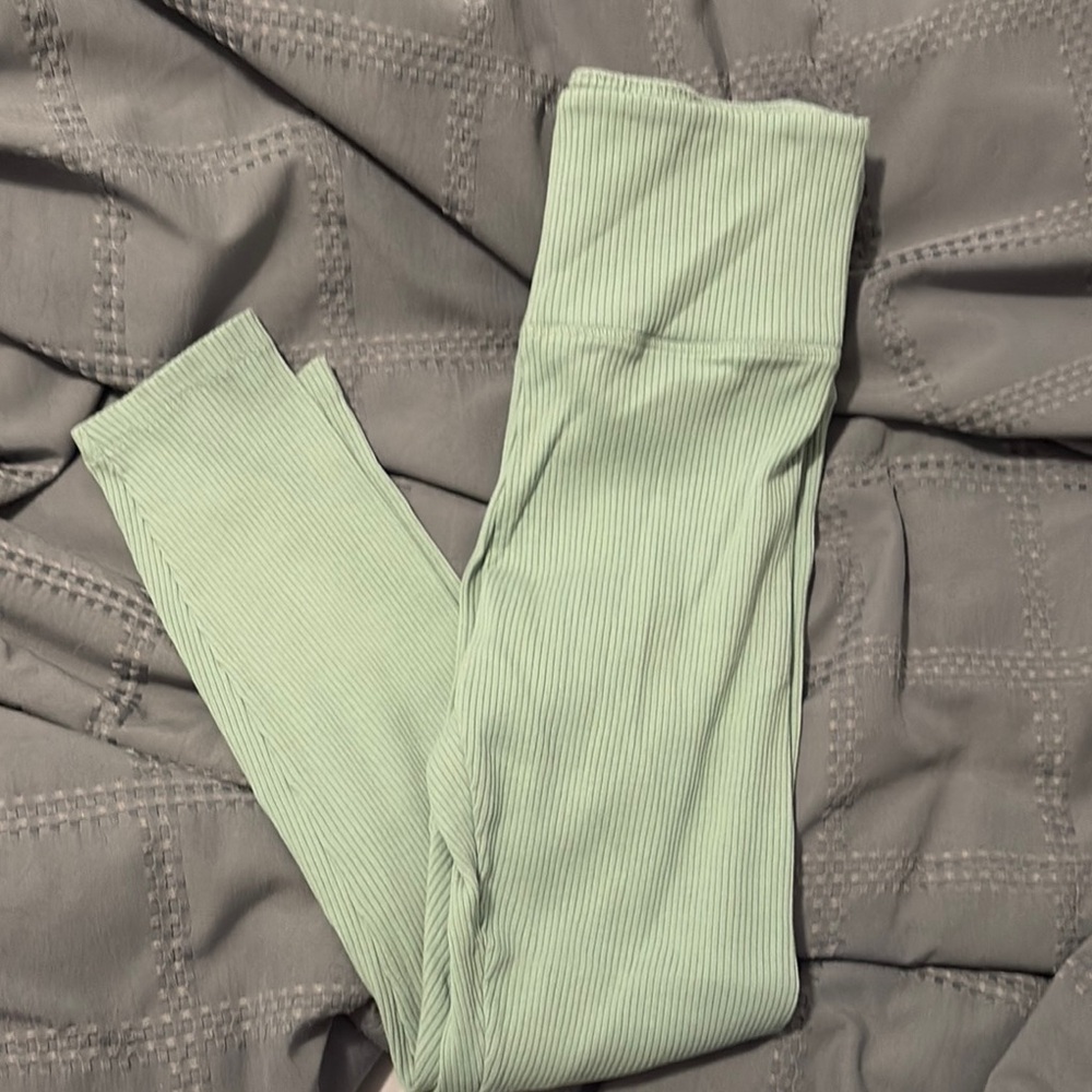 Mint Green Ribbed PINK Yoga Leggings